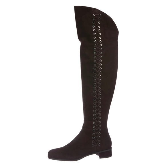 $895 AQUATALIA 6 Lucrezia Black Suede Grommet Tall Knee High OTK Boots - Picture 3 of 9